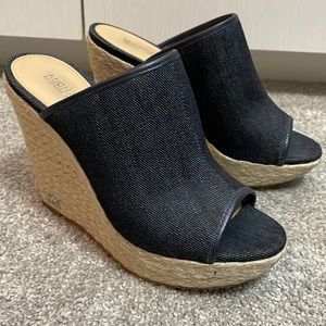 Michael Kors denim roped wedge slide